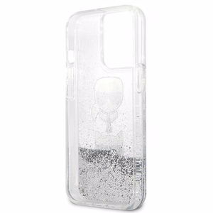 Karl Lagerfeld Šķidrs Glitter Karl&Choupette Galvas viedtālruņa apvalks iPhone 13 Pro / iPhone 13 - sudraba