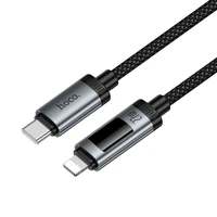 Datu kabelis ar digitālo indikatoru USB C uz Lightning Hoco PD 27W 1,2 m U148 melns
