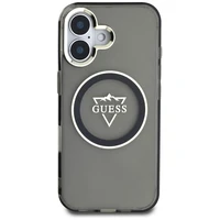 Guess IML Metal Mountain Logo Magnētiskais viedtālruņa apvalks iPhone 16 - melns