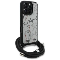 Karl Lagerfeld Crossbody graudainais raksts un logotipa apvalks iPhone 16 Pro - pelēks