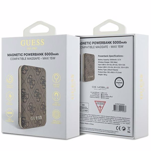 Guess беспроводной внешний аккумулятор 15W GUPB5FP4EMGW 5000mAh коричневый/коричневый 4G Leather Metal Logo MagSafe