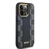 DKNY Ādas rūtainais magnētiskais apvalks iPhone 14 Pro Max - melns