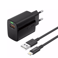 FONENG tīkla lādētājs EU64 18W 1xUSB QC3.0 + kabelis Lightning melns
