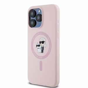 Karl Lagerfeld Silikonais Karl&Choupette Ring MagSafe apvalks iPhone 15 Pro Max - rozā