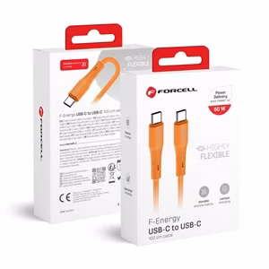 Kabeļa savienojums no USB C uz USB C Forcell F-Energy QC4.0 PD 3A 60W silikona 1 m C344 oranžs