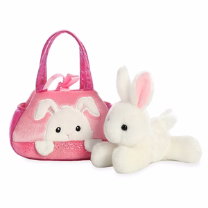 Fancy Pals PeekaBoo videi draudzīga trusīša plīša rotaļlieta rozā somiņā, 20 cm