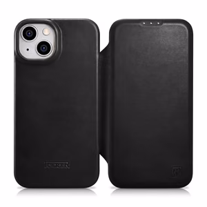 iCarer CE Oil Wax Premium ādas folio viedtālruņa apvalks iPhone 14 Plus Magnētiskais atveramais apvalks ar MagSafe Melns (AKI14220707-BK)