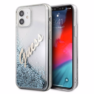 Guess GUHCP12SGLVSBL iPhone 12 mini 5.4" zils/zils cietais apvalks Spīdumi Vintage Script