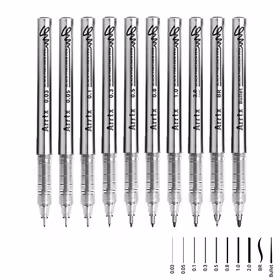 Acrylic Fineliner Pens ARRTX, Melns, 10pcs