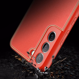 Dux Ducis Yolo elegants apvalks no ekoloģiskās ādas Samsung Galaxy S22 + (S22 Plus) sarkans