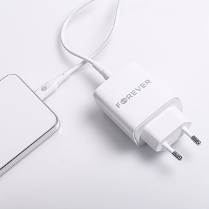 Forever TC-07-30AC PD QC lādētājs 1x USB-C 1x USB 30W balts + USB-C - USB-C kabelis 60W