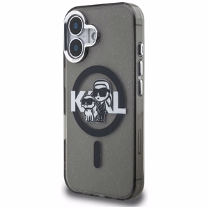 Karl Lagerfeld IML Glitter Karl & Choupette Sketch Logo MagSafe maciņš iPhone 16 - melns