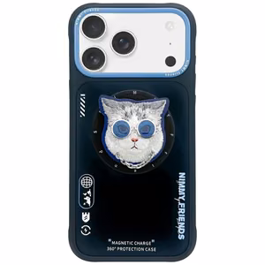 NIMMY viedtālruņa apvalks GLASSES COOL CAT saderīgs ar MagSafe priekš IPHONE 17 melns zils