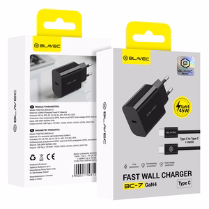 Blavec Sienas lādētājs BC-7 GaN4 - Type C - PD QC 45W 3A ar Type C uz Type C kabeli (TCBC7G4-CB453A+CC) melns