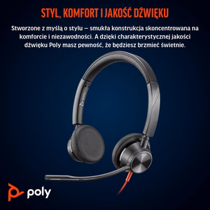 HP Poly Blackwire 3325 Stereo Microsoft Teams sertificētas USB-C austiņas +3,5 mm kontaktdakša + USB-C/A adapteris