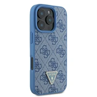 Guess Ādas Metāla Logotipa Strass Pārnēsājamais viedtālruņa apvalks iPhone 16 Pro Max - zila