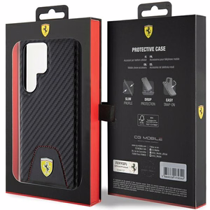 Ferrari Carbon Stitched Bottom viedtālruņa apvalks Samsung Galaxy S24 Ultra - melns