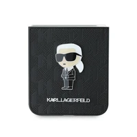 Karl Lagerfeld Saffiano Monogramma Ikonik Pin viedtālruņa apvalks Samsung Galaxy Z Flip 6 - Melns