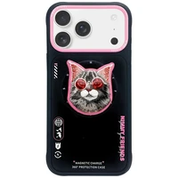 Nimmy Glasses Cool Cat magnētiskais viedtālruņa apvalks iPhone 17 Pro - melns un rozā