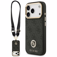Guess 4G Strass Logo & Big Strap Metal Buttons Magnētiskais viedtālruņa apvalks iPhone 17 Pro - melns