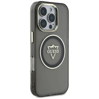 Guess IML Metal Mountain Logo Magnētiskais iPhone 16 Pro Max viedtālruņa apvalks - melns