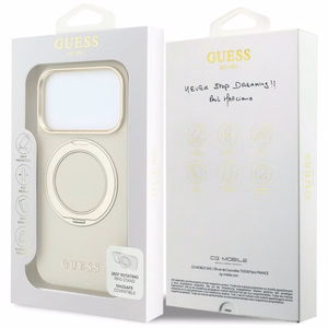 Guess Ring Stand 360 Grained Classic Logo MagSafe vāciņš iPhone 18 Pro Max / 17 Pro Max – bēšs