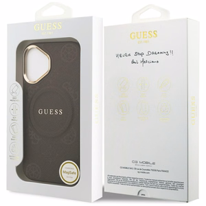 GUESS viedtālruņa apvalks IPHONE 17, saderīgs ar MagSafe GUHMP17SPSAMSECW (PU W/ Peony Hot Stamp) brūns