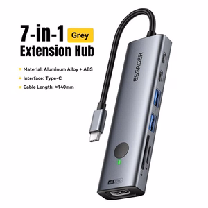 Adapteris Essager 7 in 1 pelēks (In: Type-C)