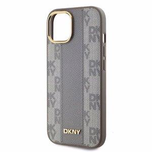DKNY Ādas rūtainais mono raksts magnētiskais iPhone 15 viedtālruņa apvalks - bēšs