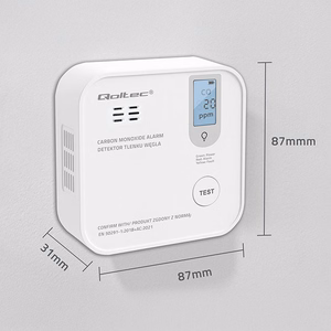Qoltec 52577 Bezvadu oglekļa monoksīda (CO) sensors ar bateriju | sensora kalpošanas laiks 10 gadi | trauksme 85dB | LED