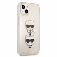 Karl Lagerfeld Glitter Karl's & Choupette Head apvalks iPhone 13 mini - zelts