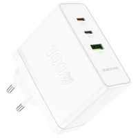 Borofone sienas lādētājs BN11 Imperial - USB + 2xType C - QC 3.0 PD 100W balts