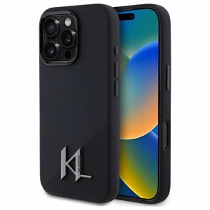 Karl Lagerfeld Silicone Shadow Metal Initial Magnētiskais iPhone 16 Pro viedtālruņa apvalks - melns