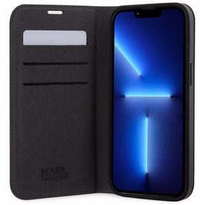 Karl Lagerfeld KLBKP14SSAKLHPG iPhone 14 6.1" grāmatas apvalks sudraba/sudraba Saffiano Monogram