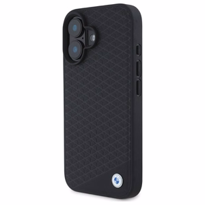 BMW zīmes ādas dimanta metāla logotips magnētiskais iPhone 16 viedtālruņa apvalks - melns