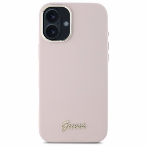 Guess Silikona Uzraksts Metāla Logo & Rāmis iPhone 16 Plus Apvalks - rozā