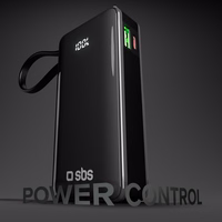 Portatīvais lādētājs SBS 10000 mAh 20W ar iebūvētu USB-C kabeli un digitālo indikatoru - melna