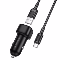 Borofone Auto lādētājs BZ34 Cloud - USB - QC 3.0 18 W ar USB-C tipa kabeli melns