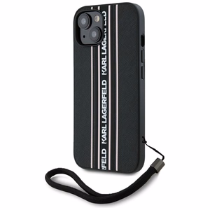 Karl Lagerfeld Saffiano Athleisure Stripes Cord viedtālruņa apvalks iPhone 15 - rozā