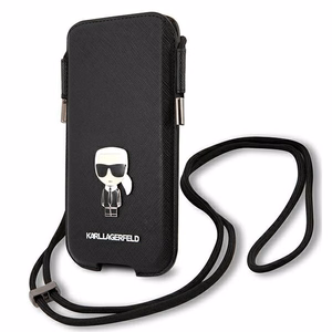 Karl Lagerfeld rokassoma KLHCP12MOPHKMK 6,1" melna hardcase Saffiano Ikonik Karl's