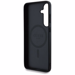 Guess Ādas 4G Krāsains Gredzens Klasiskais Logotips Magnētiskais Samsung Galaxy S25 viedtālruņa apvalks melna