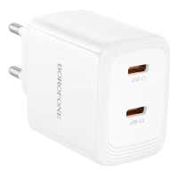 Borofone sienas lādētājs BN31 Cargador GaN - 2x Type C - QC 3.0 PD 45W balts