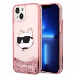 Karl Lagerfeld mirdzošs Choupette galvas viedtālruņa apvalks iPhone 14 Plus - rozā