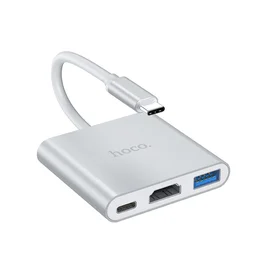 Adapteris Hoco HB14 Type-C uz USB-A+HDMI+Type-C sudraba krāsā