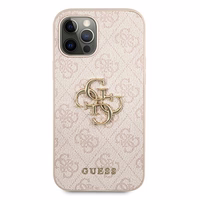 Guess 4G Liels Metāla logotips vāciņš iPhone 12 / 12 Pro - rozā