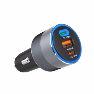 Автомобильное зарядное устройство Forcell F-Energy Alu 2 x USB C + USB A QC4.0 PD SFC2.0 4,5A 65W серое