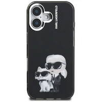 Karl Lagerfeld IML Aquarelle Karl & Choupette & Logo iPhone 16 macins - melns