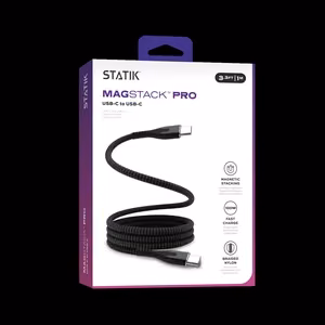 STATIK MagStack Pro, magnētiskais kabelis, USB-C uz USB-C, 1 m, melns
