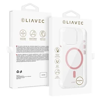 Liavec Spīdīgs Magnētiskais Caurspīdīgs viedtālruņa apvalks Iphone 15 Pro Max rozā