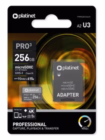 Platinet MicroSD atmiņas karte 256GB class10 UHS-III 90MB/s + SD adapteris
